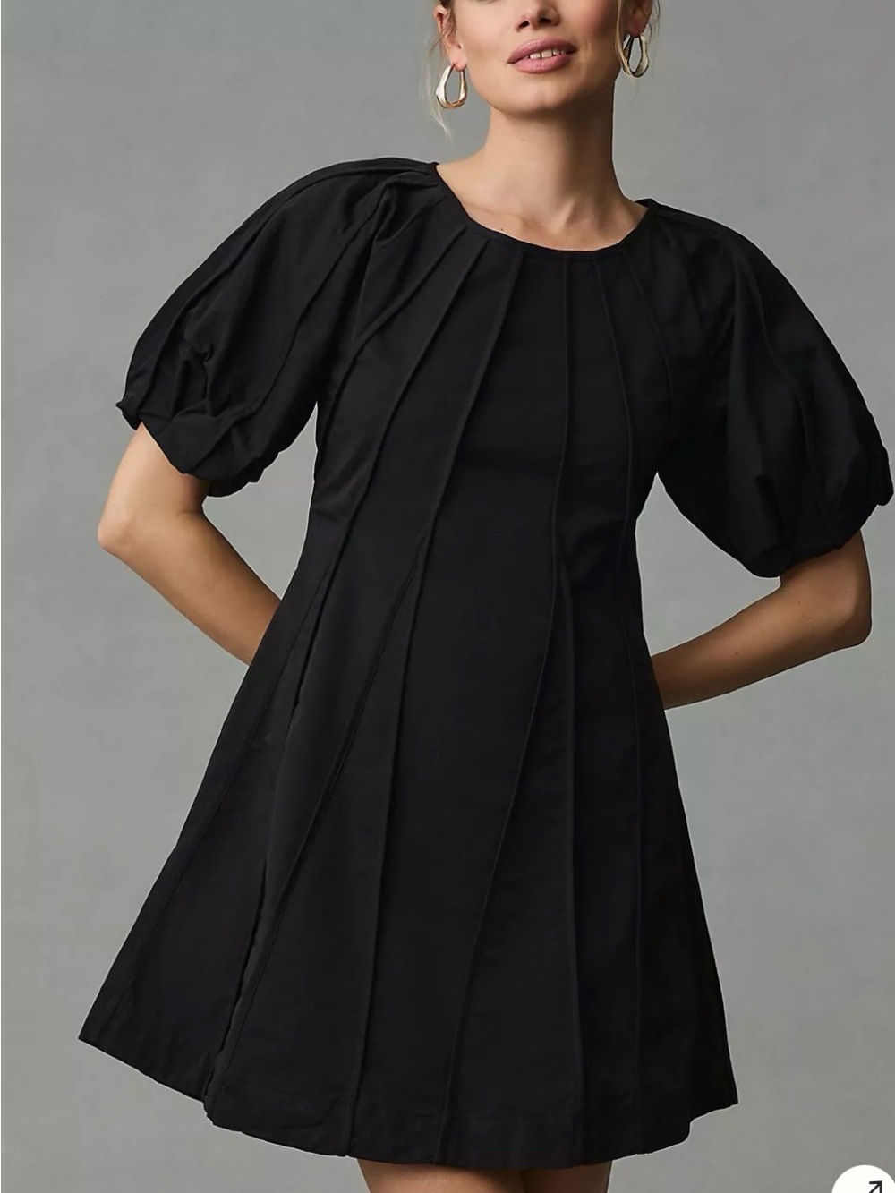 Anthropologie Aureta Black Puff-Sleeve A-Line Mini Dress